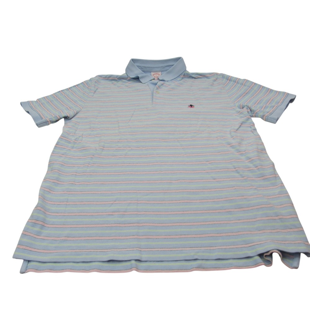 Brooks Brothers Performance Polo Mens‎ Large Blue Pink Green Stripe Cotton